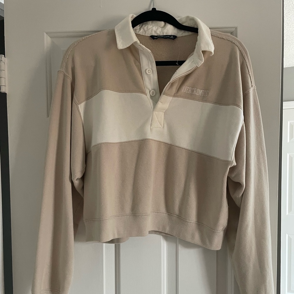 Vintage Abercrombie and Fitch crop polo- creme and white size medium